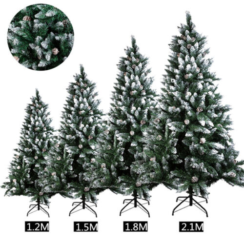 4/5/6/7Ft Artificial Christmas Tree Snow Flocked Pine Cone Holiday Xmas Decor US
