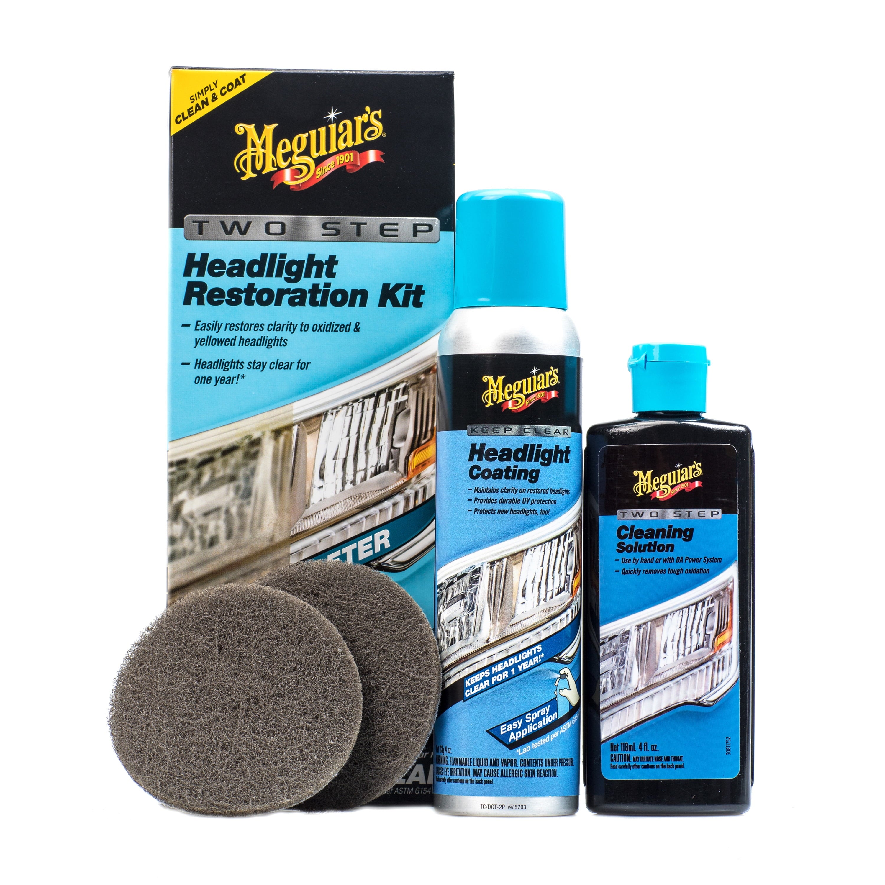 Meguiar's Two Step Headlight Restoration Kit, Clear – Cleaning Solution, 4 Count (1 Pack)