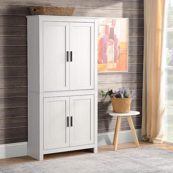 White 64 in. Kitchen Pantry, Freestanding Storage Cabinet with 3-Adjustable Shelves for Kitchen, Dining or Living Room
