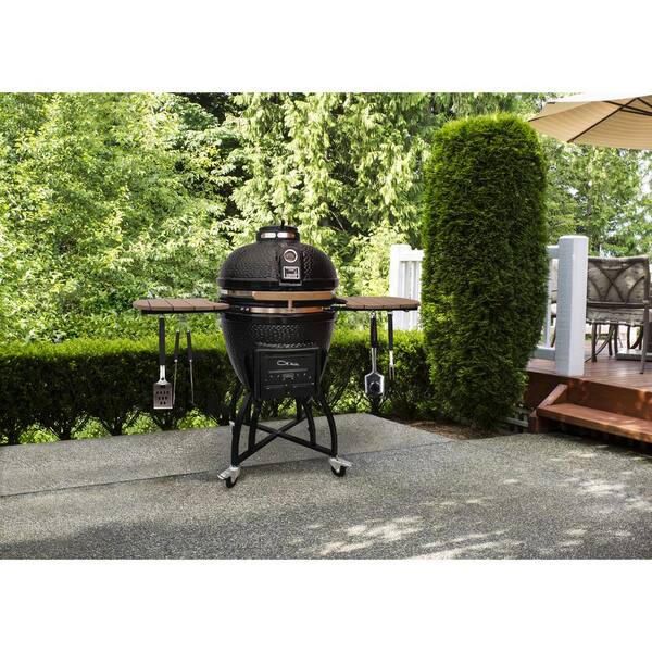 22 in. Kamado S-Series Ceramic Charcoal Grill in Black with Cover, Cart, Side Shelves, Two Cooking Grates and Ash Drawer
