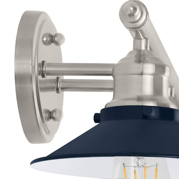 Glenhurst 25 in. 3-Light Industrial Farmhouse Cobalt and Brushed Nickel Bathroom Vanity Light Fixture with Metal Shades