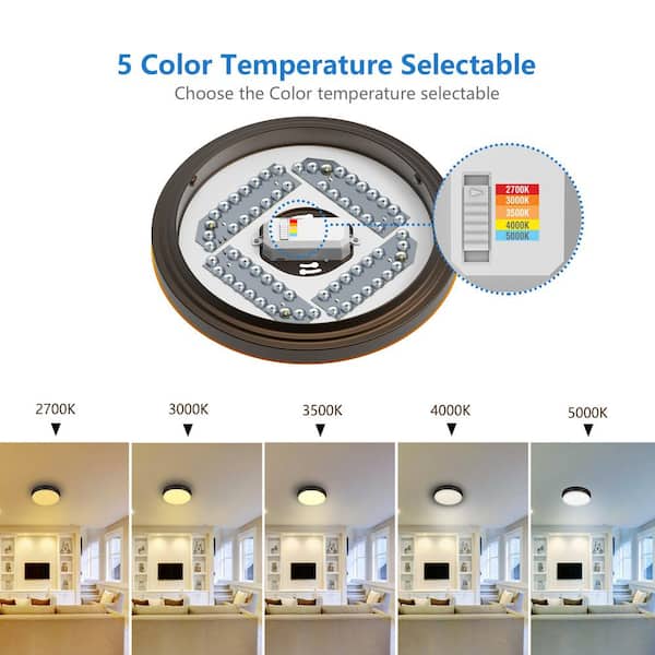 Chilton 15 in. Light Oil-Rubbed Bronze Adjustable CCT Integrated LED Flush Mount with Glass Shade