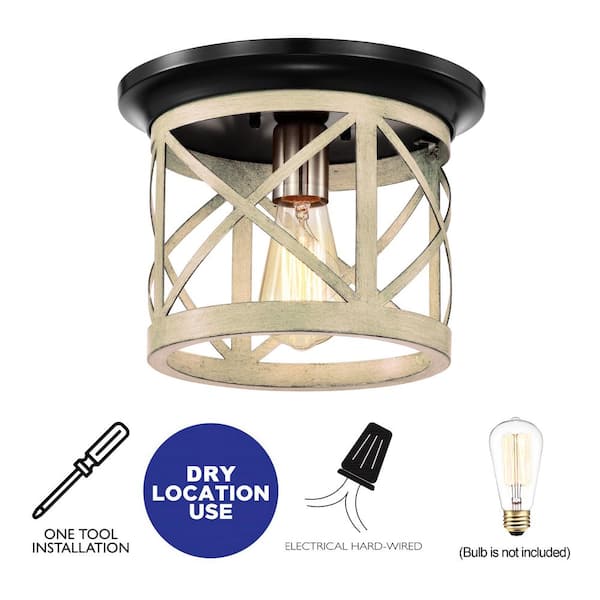 9.75 in. 1-Light Oil-Rubbed Bronze and Briarwood Finish Cage Drum Flush Mount