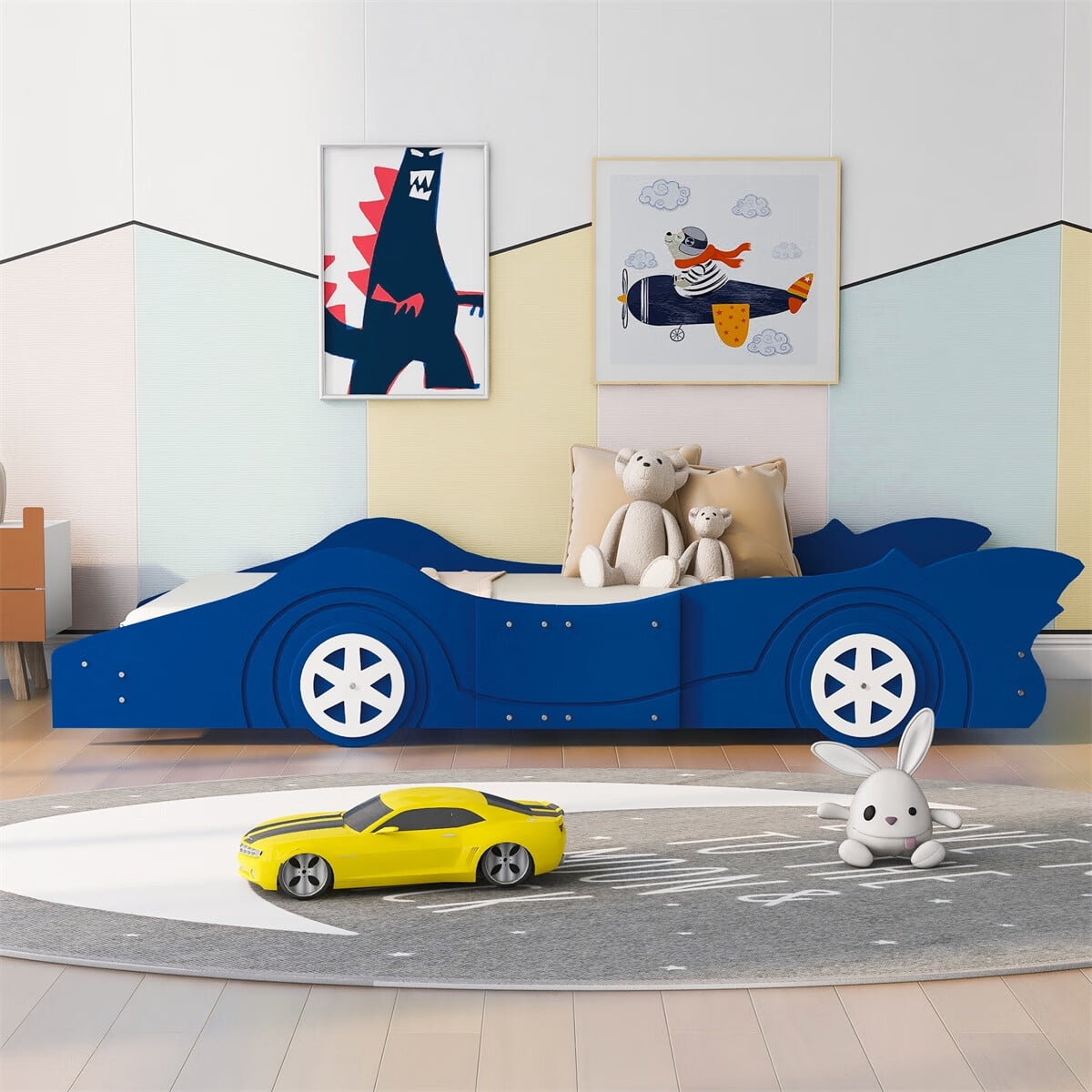 Sentern Twin Size Race Car-Shaped Platform Bed with Wheels