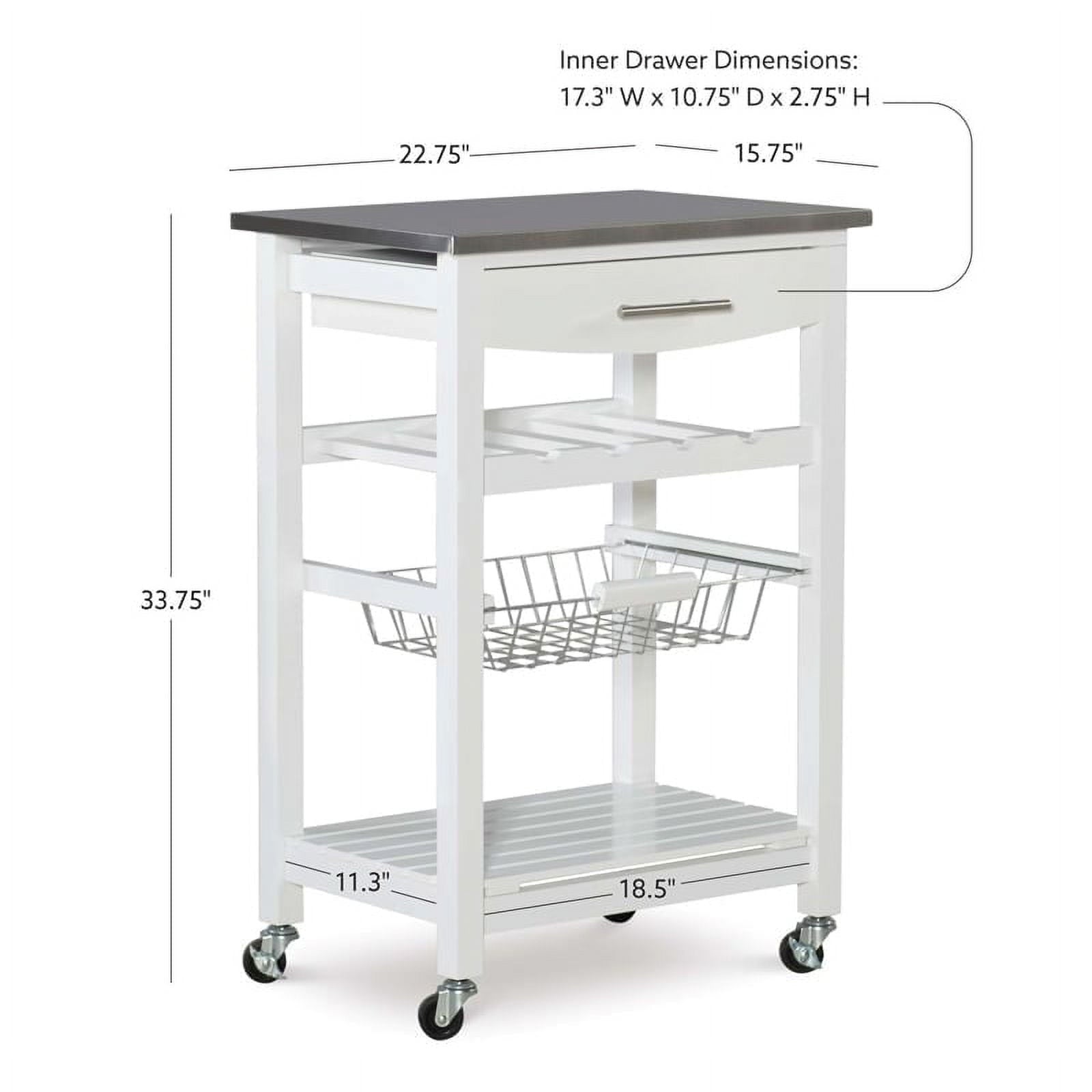 Riverbay Furniture Transitional Wood/Stainless Steel Kitchen Cart in White