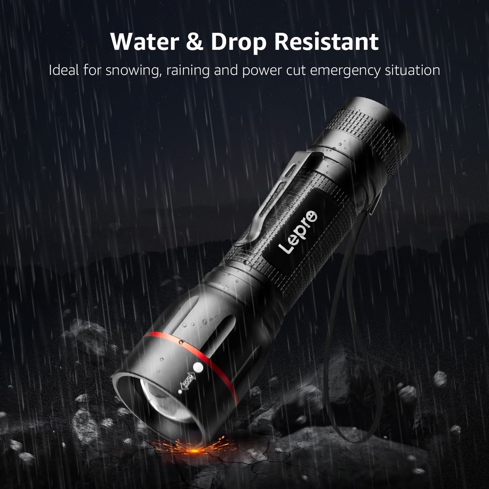 Lepro 2-Packs LED Flashlights with Clip , LE2050 High Lumen, 5 Lighting Modes, Zoomable Waterproof  Lightweight Flashlights for Emergencies,Camping, Powered by AAA Battery