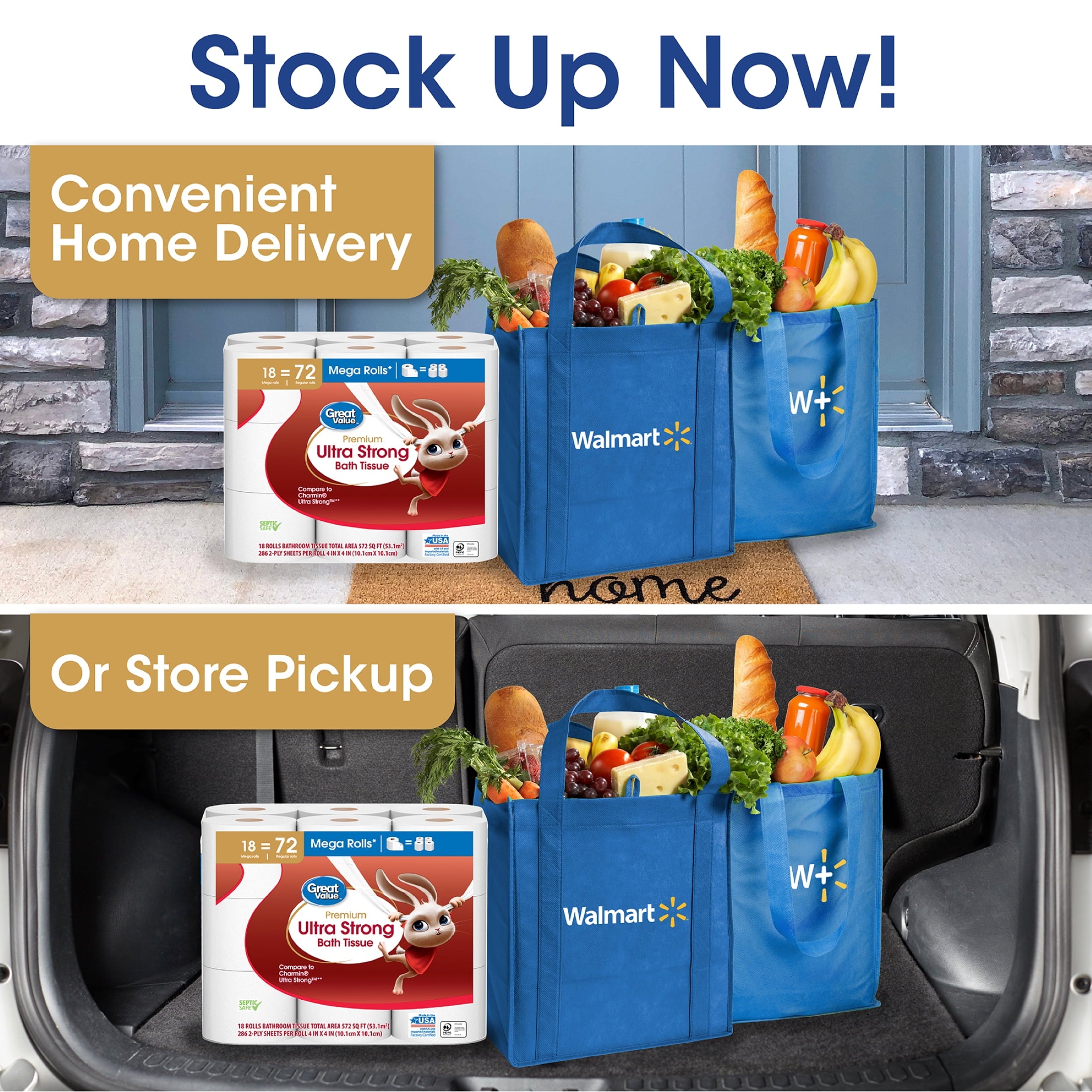 Great Value Ultra Strong Toilet Paper, 6 Mega Rolls