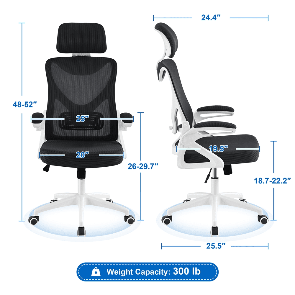SmileMart High Back Ergonomic Mesh Office Chair with Adjustable Padded Headrest, White/Black