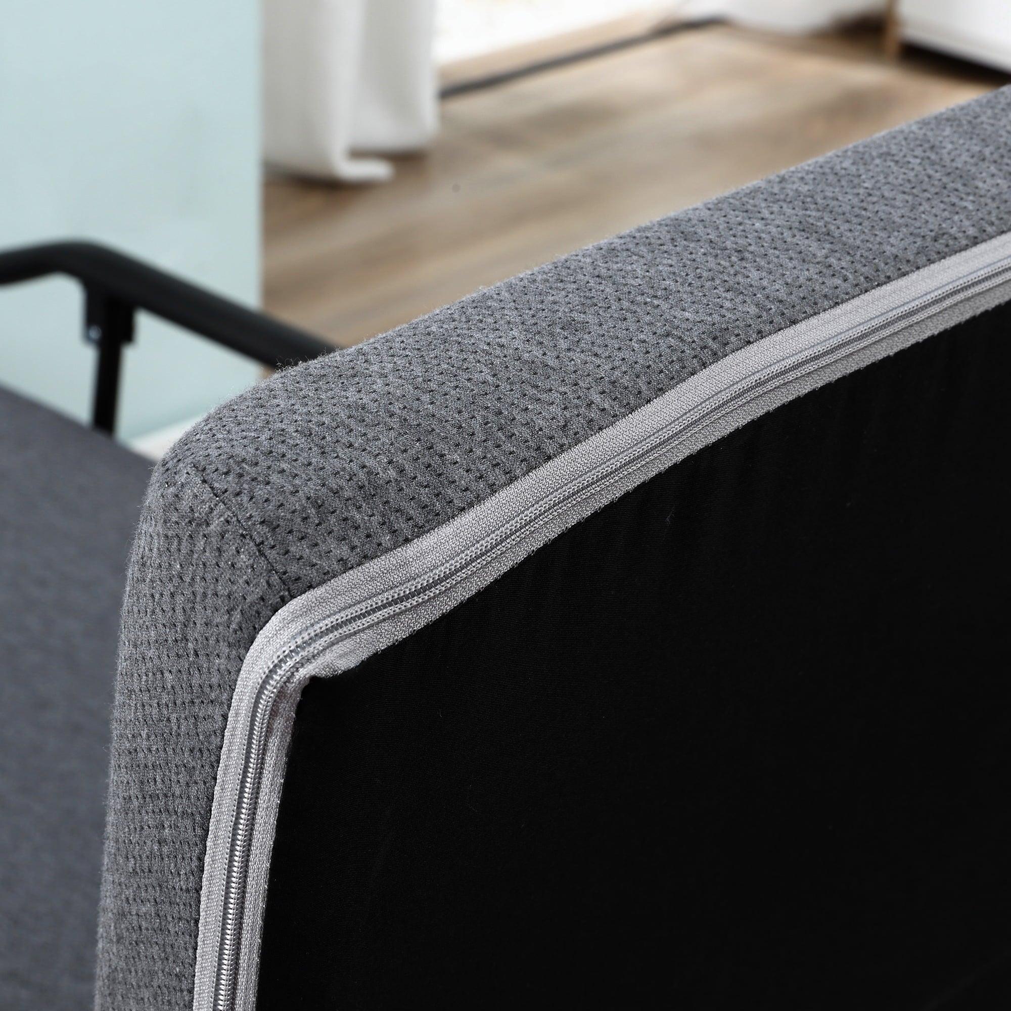 HOMCOM Folding Bed with Mattress & Wheels, Adjustable Backrest, Dark Grey