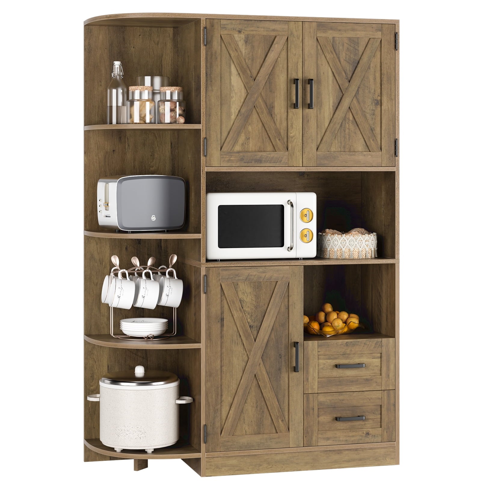 Homfa Large Kitchen Pantry Buffet, Freestanding Storage Cabinet with Adjustable Shelves for Dining Room, Rustic Brown