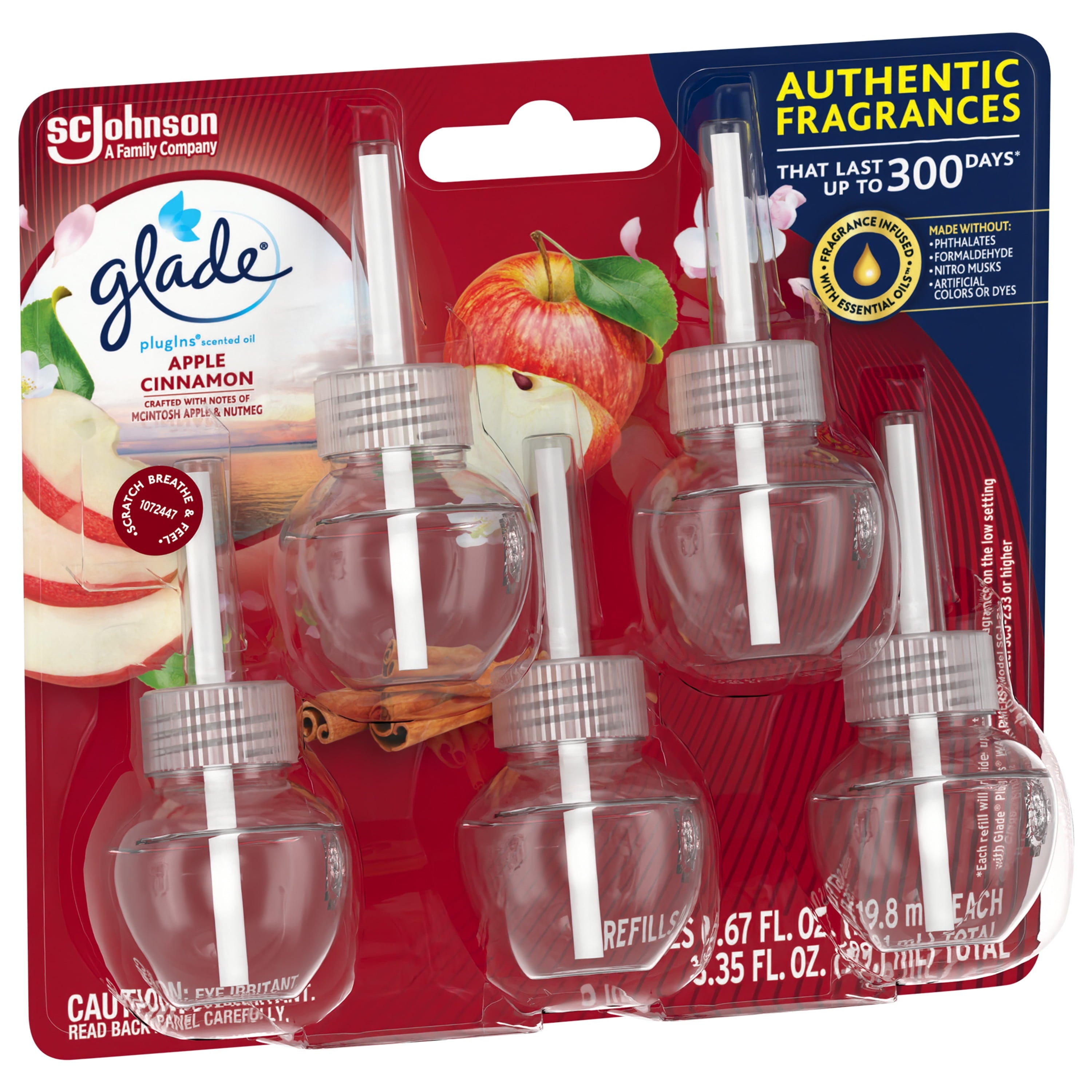Glade PlugIns Refill 5 ct, Apple Cinnamon, 3.35 FL. oz. Total, Scented Oil Air Freshener