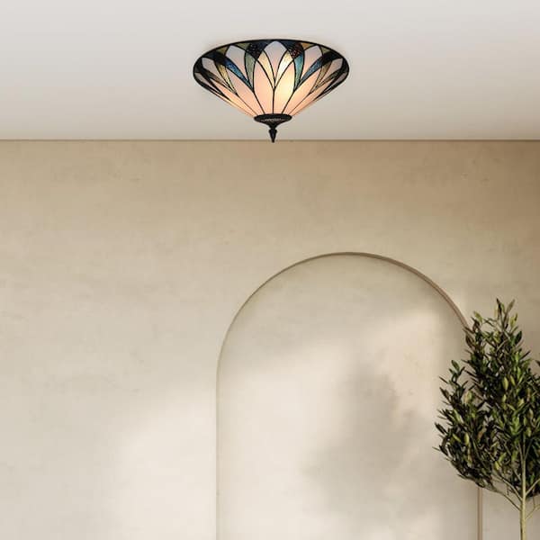 18 in. 3-Light Retro Elegant Stained Glass Flush Mount Ceiling Light