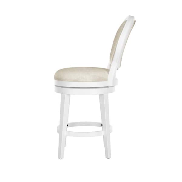 Dayton 26.25 in. White Full Back Wood Counter Stool with Fabric Seat