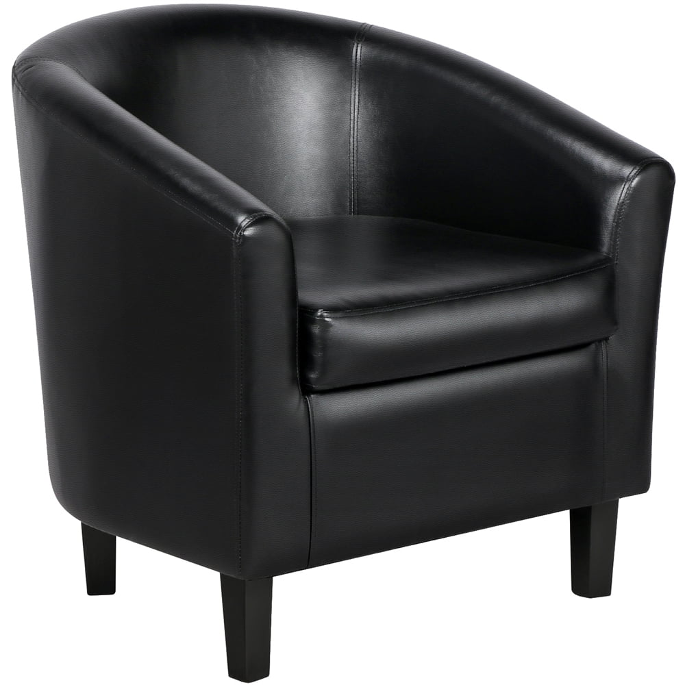Alden Design Faux Leather Tub Chair with Ottoman, Black