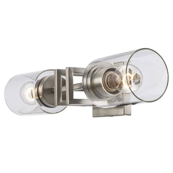Westerling 19 in. 2-Light Brushed Nickel Linear Bathroom Vanity Light Fixture with Clear Glass Shades