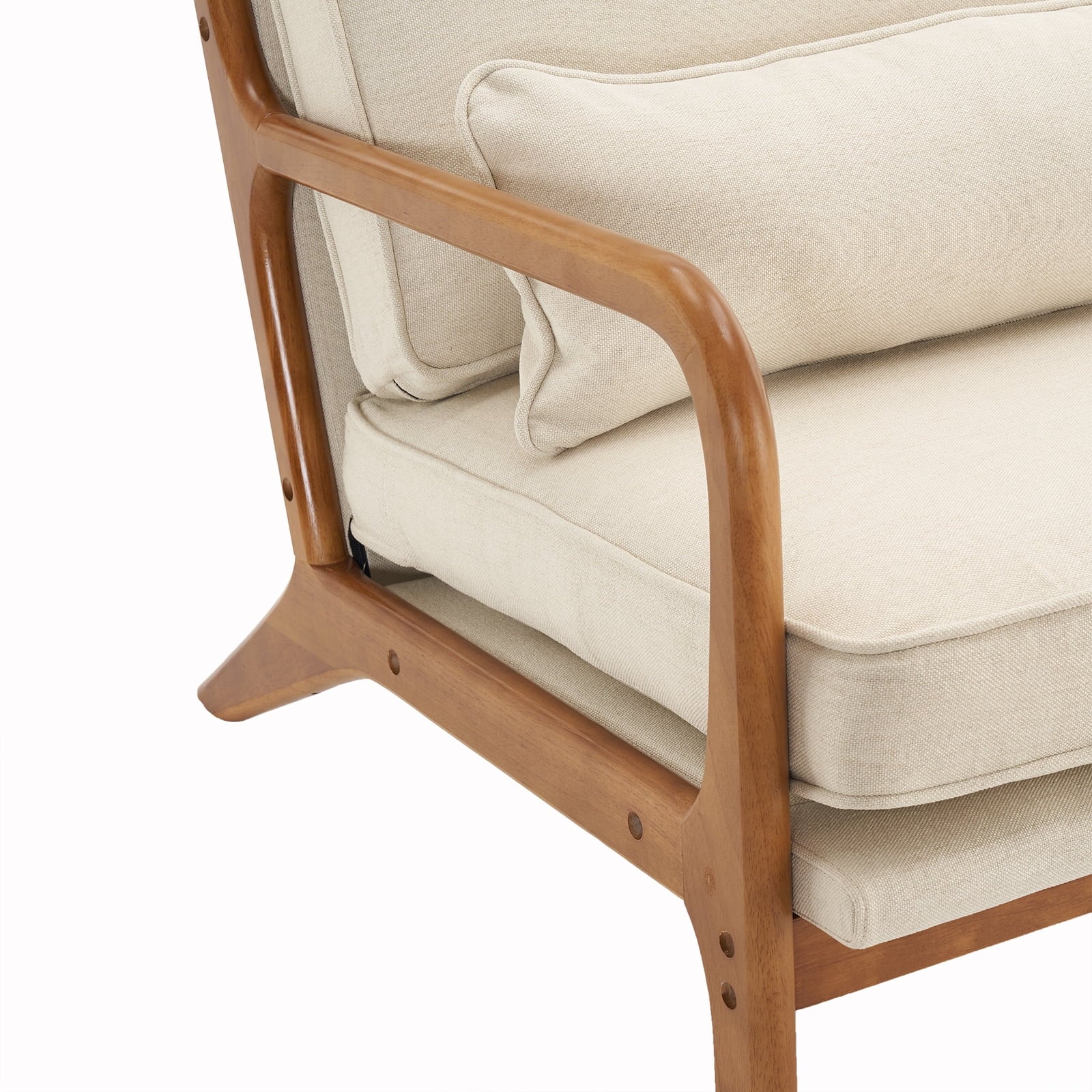Ktaxon Mid Century Modern Accent Chair, Linen Fabric Armchair with Solid Wood Frame Beige
