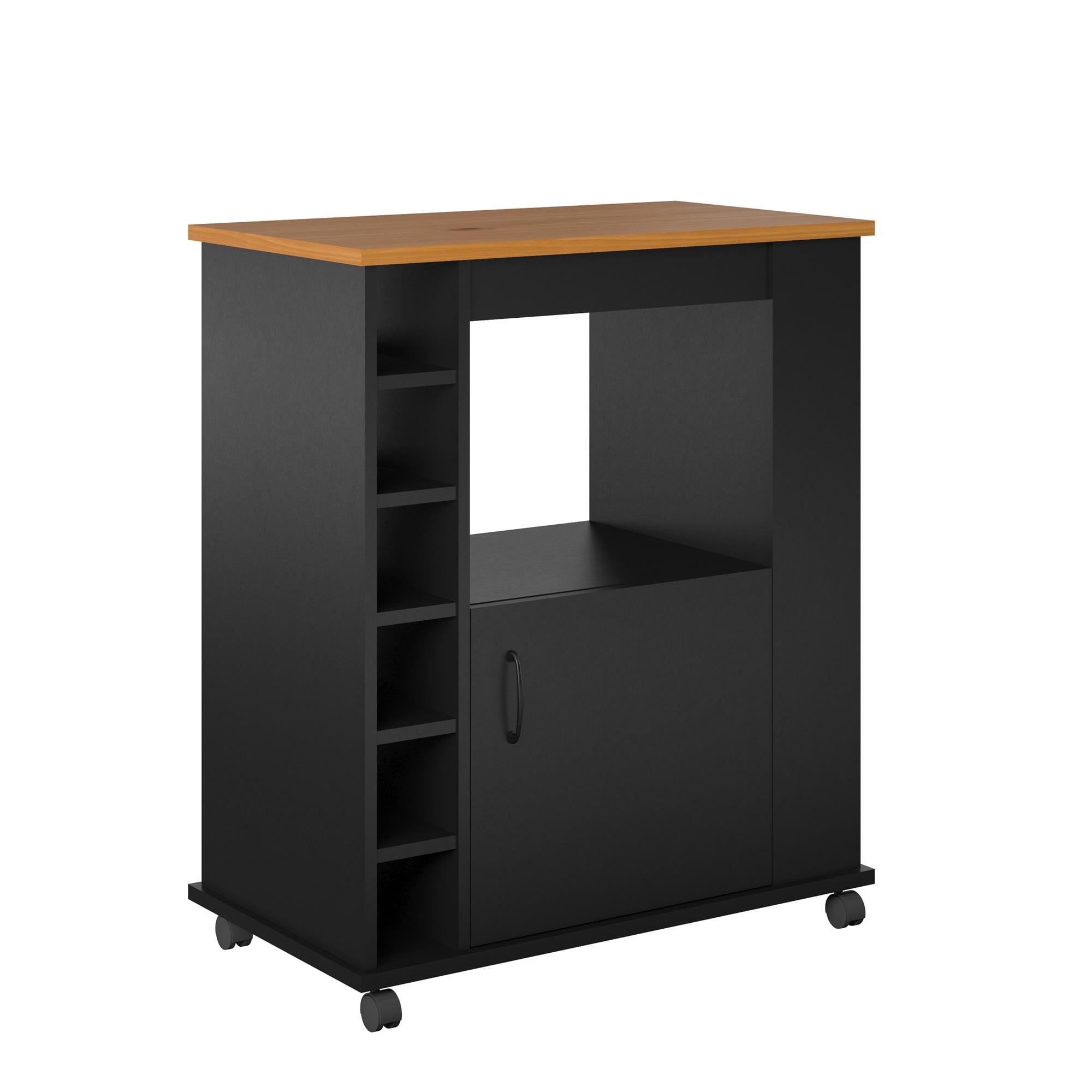 Ameriwood Home Williams Kitchen Island Microwave Cart with Rolling Casters, Black