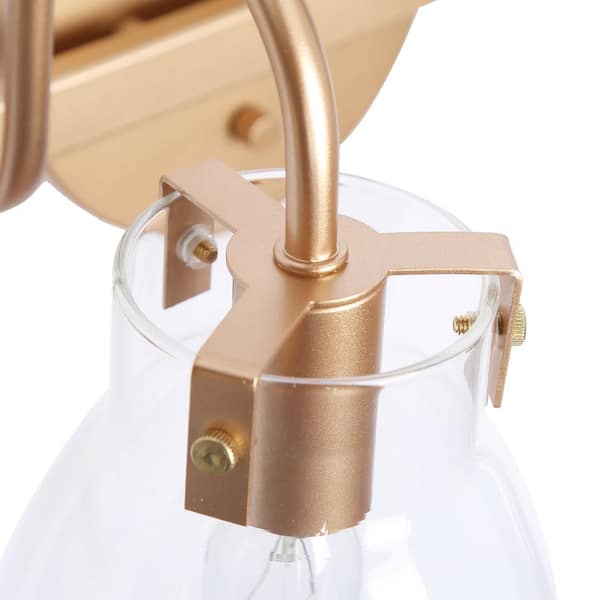 Walnute Modern Farmhouse 28.5 in. 4-Light Dark Gold Vanity Light with Bell-Shaped Clear Glass Shades