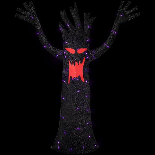 55 in. LED Lighted Black Terrifying Tree Outdoor Halloween Decoration Purple Lights