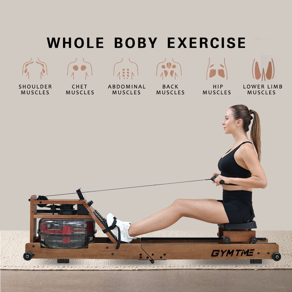 Water Rowing Machine for Home Gym Fitness, Classic Solid Wood Water Rower with LCD Monitor