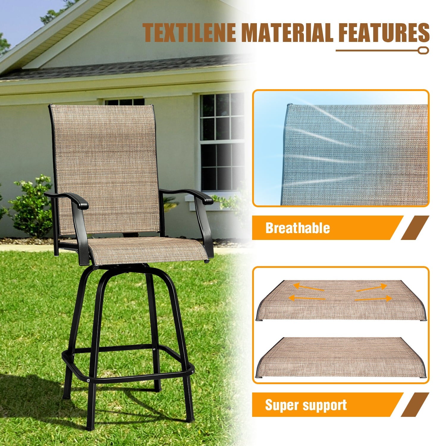 LACOO Patio Bar Height Bistro Chair Set of Two,Tan