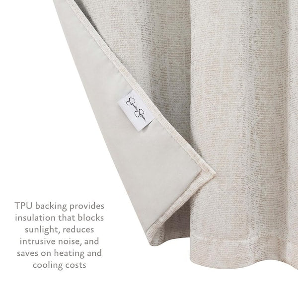 Tallulah Textured 38 in. W x 96 in. L Polyester Blackout Grommet Tiebacks Curtain in Taupe (2-Panels)