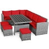Costway 7 PCS Patio Rattan Dining Set Sectional Sofa Couch Ottoman Garden Red