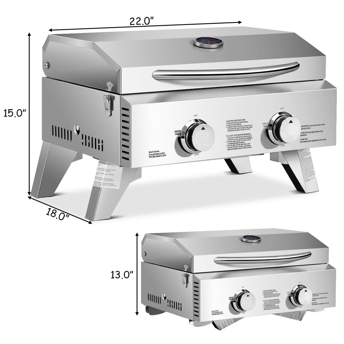 Gymax 2 Burner Portable BBQ Table Top Propane Gas Grill Stainless Steel