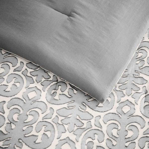 Averly 3-Piece Gray Clipped Jacquard King Comforter Set