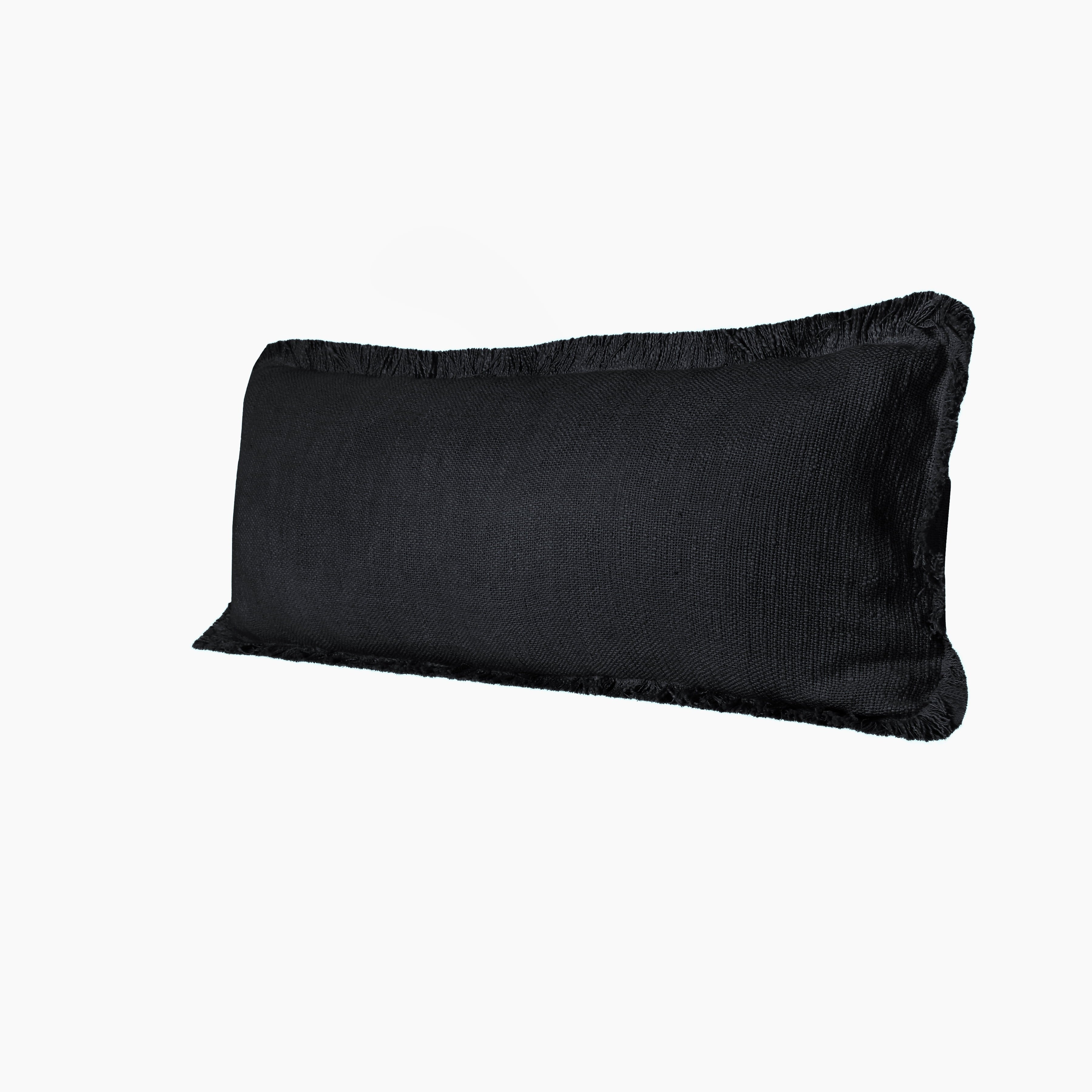 Ox Bay 36 in x 14 in Coastal, Modern and Transitional Black Fringed Edges Cotton Throw Pillow