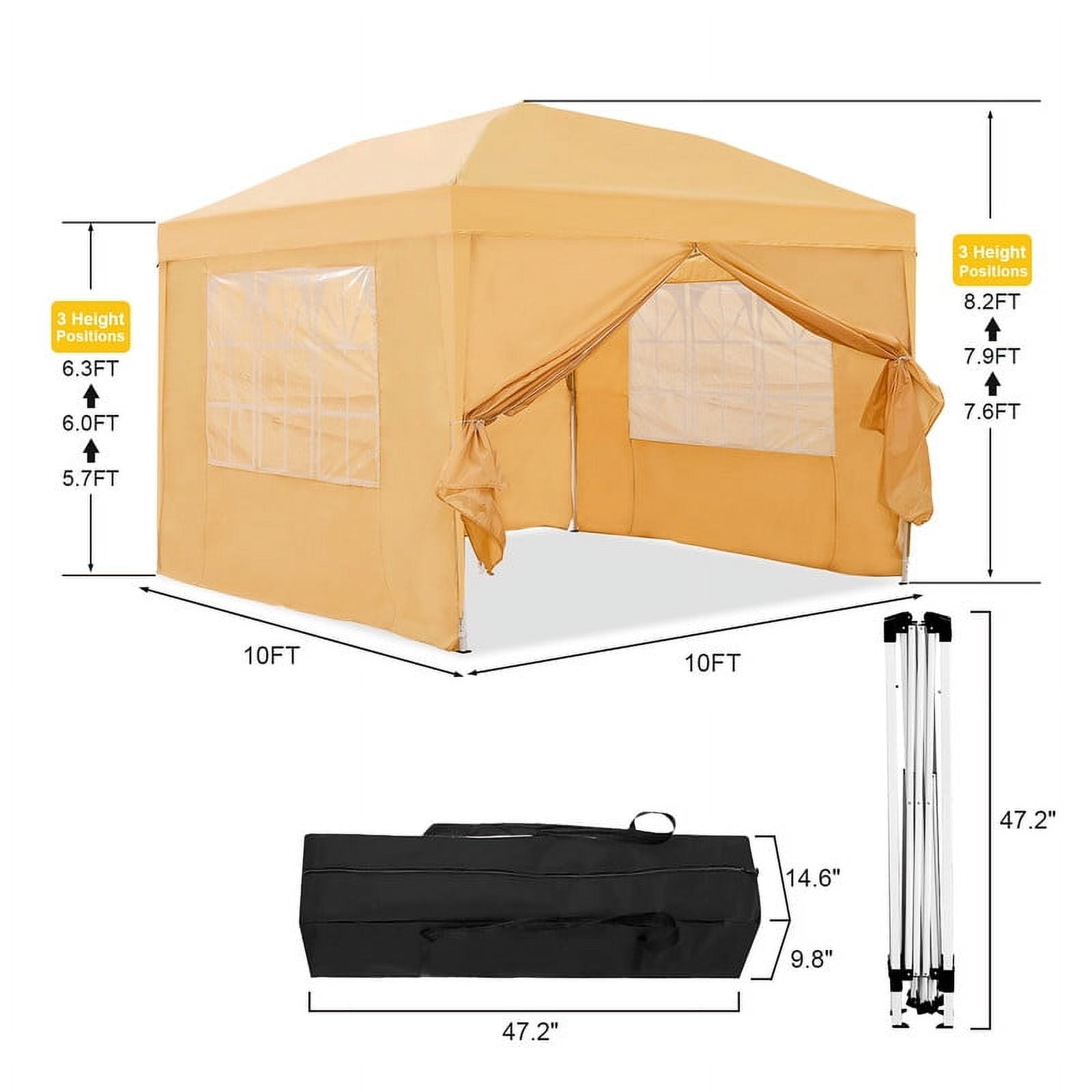 Clipop Portable 10x10ft Pop Up Gazebo, Instant Canopy Waterproof Anti-UV Shelter with 4 Side Panels & Carry Bag,Beige
