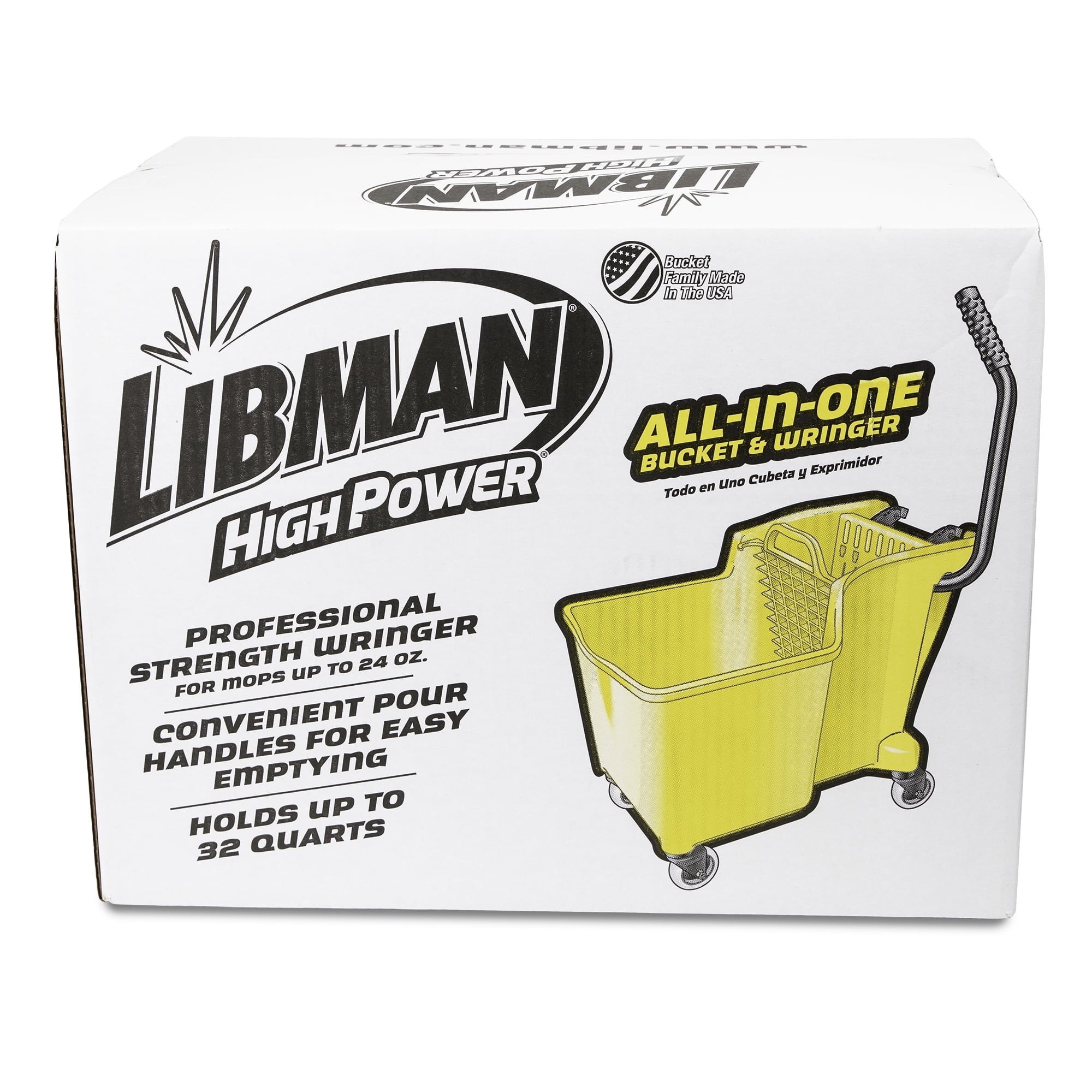 Libman Yellow 32 Quart Mop Bucket and Wringer with Rubber Caster Wheels.