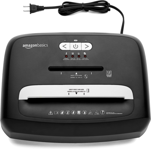 Amazon Basics 12 Sheet (New Model) Micro Cut Paper and Credit Card CD Shredder w