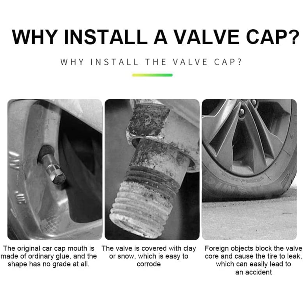 Glowing Tire Valve Stem Caps - Universal Tyre Valve Stem Caps with Light in Dark, Leakproof Seal (12pcs)