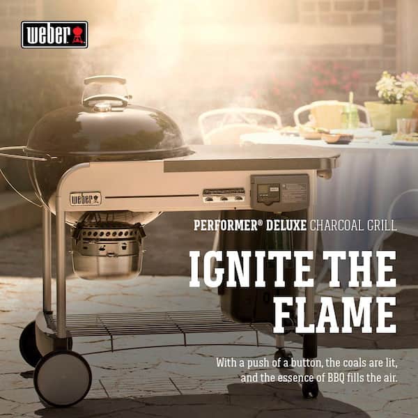 22 in. Performer Deluxe Charcoal Grill in Black with Built-In Thermometer and Digital Timer