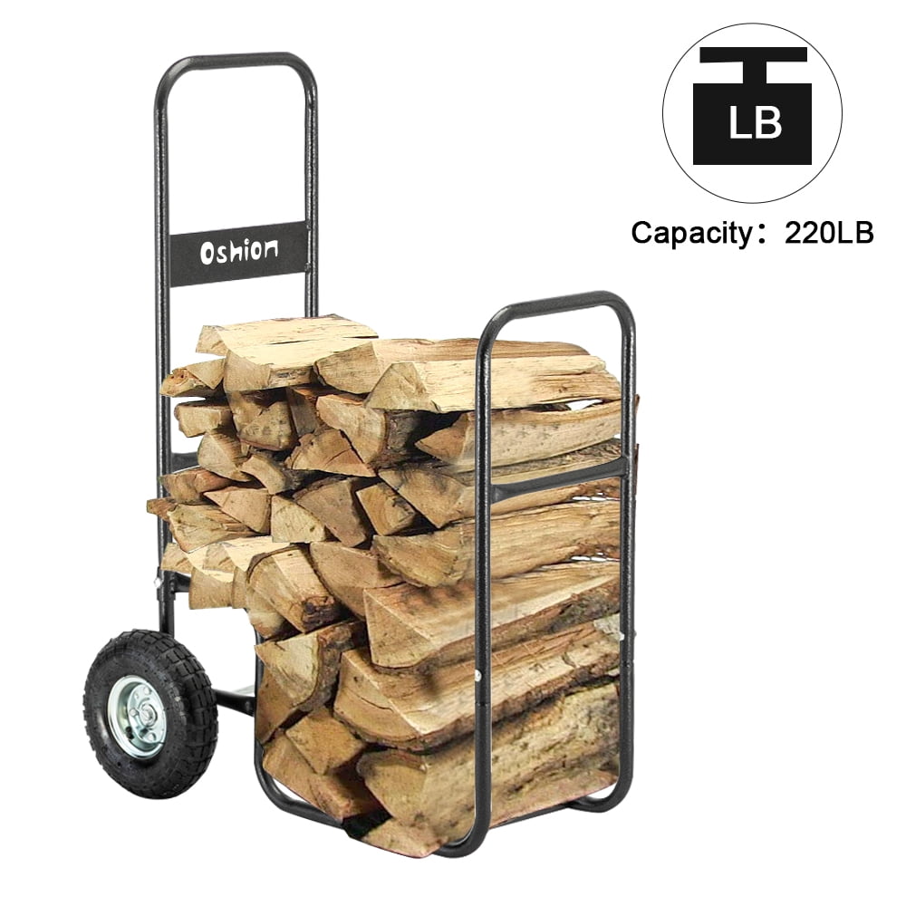UBesGoo Firewood Log Cart & Carriers & Holders Wood Rack Dolly Fireplace Wood Mover, Black
