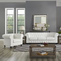 Naomi Home Emery Chesterfield Sofa & Accent Chair with Rolled Arms, Tufted Cushions, White