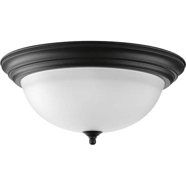 15.25 in. 3-Light Forged Black Flush Mount with Alabaster Glass