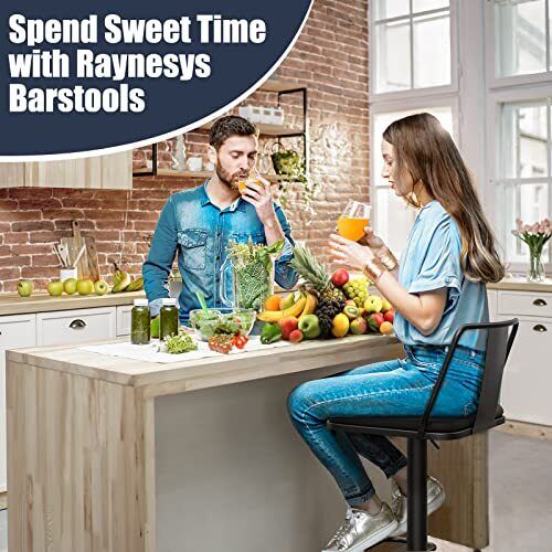 Metal Swivel Barstools Set of 2, Enlarged PU Leather Seat with Matte Black