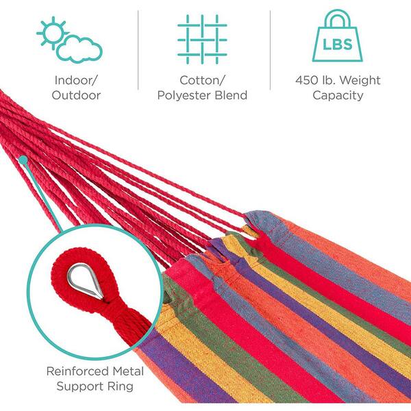 10 ft. Fabric Cotton Hammock Bed w/ Space Saving Steel Stand, Tropical (450 lbs. Capacity- Premium Carry Bag Included)