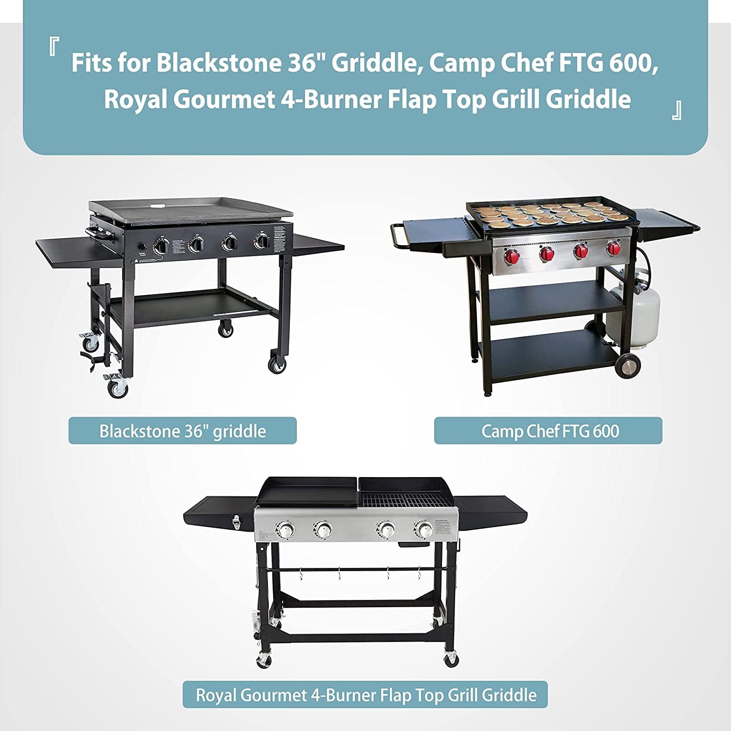 Griddle Cover for Blackstone 36 Inch Griddle, 600D Heavy Duty Fabric with PVC Coating, Waterproof Cover with Large Air Vent and Straps, Also Fits More 4-Burner Flap Top Grill