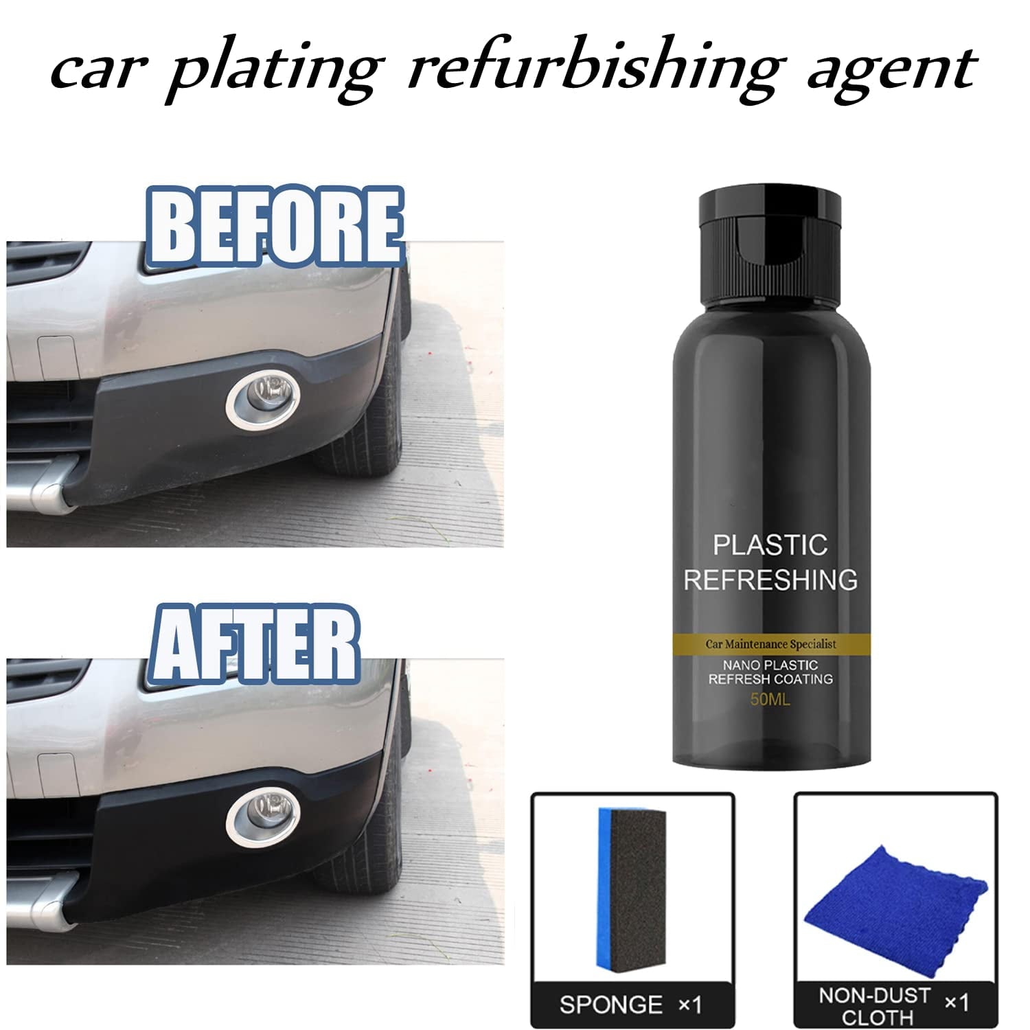Car Cleaning Kit Plastic Revitalizing Coating Agent, Nano Plastic Refreshing Coating, Plastic Parts Refurbish Agent for Car - Car Care Tools with Sponge and Towel (30ml*1pcs)