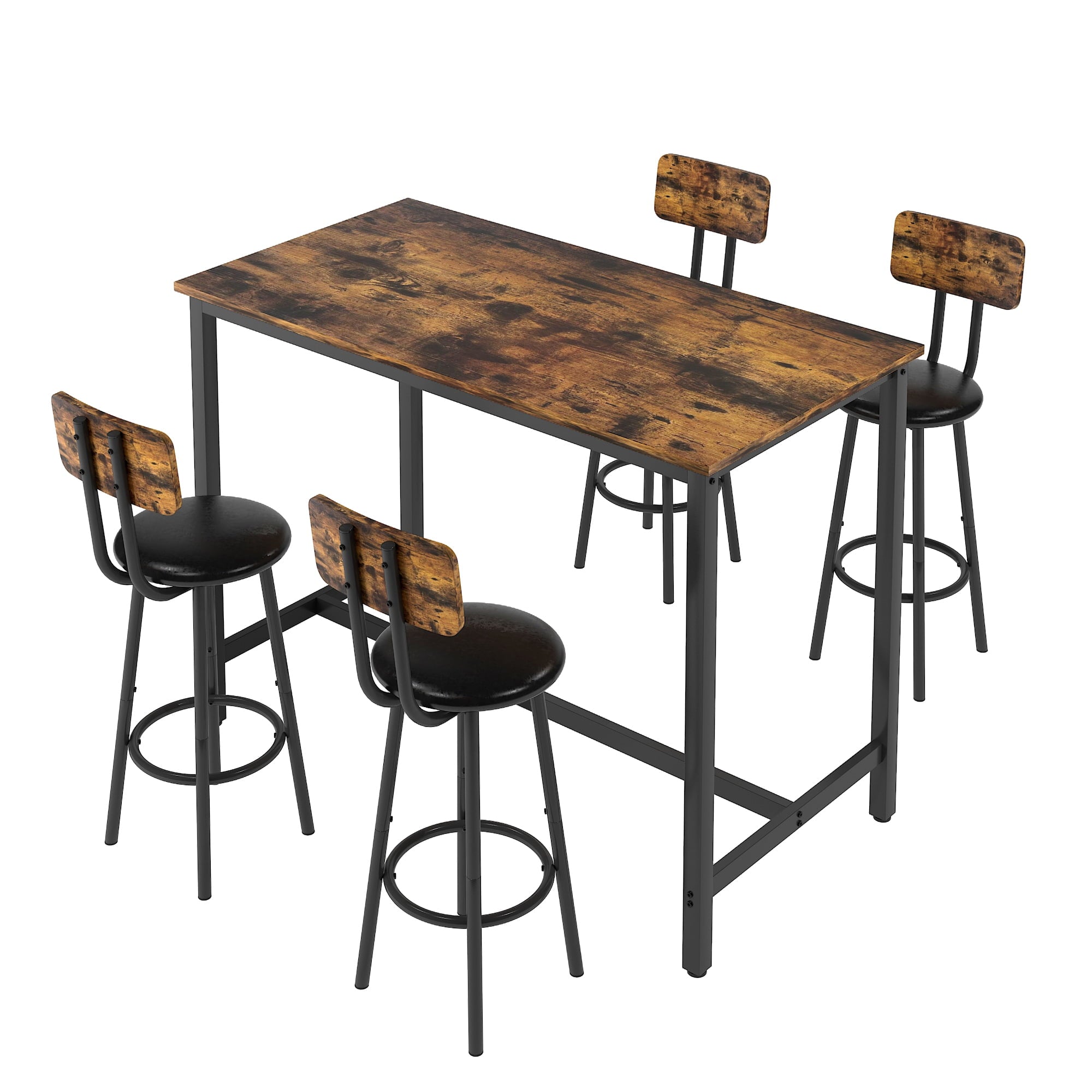 SYNGAR 5 Piece Bar Table Set, Modern Counter Height Dining Set, Home Dining Table and Chairs Set for 4, Kitchen Breakfast Table Set with 4 Cushioned Stools, Bistro Pub Table Set, Rustic Brown