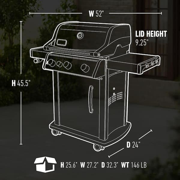 Spirit E-330 3-Burner Propane Grill in Black with Built-In Thermometer