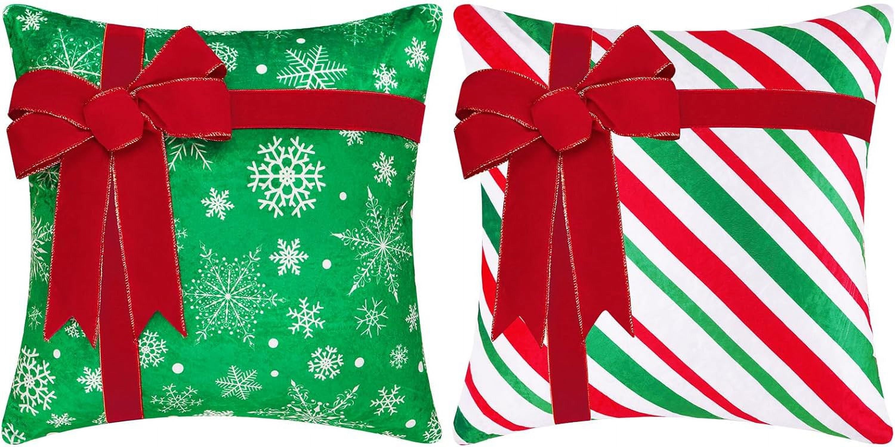 BLEUM CADE Christmas Pillow Covers 18 x 18 Inch 2 Pack Gift Box Style Throw Pillow Covers Snowflake Pillow Cases Cushion Covers for Christmas Pillows Holiday Decor