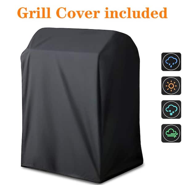 Charcoal Grill with Offset Smoker and Side Table in Black Plus a Cover