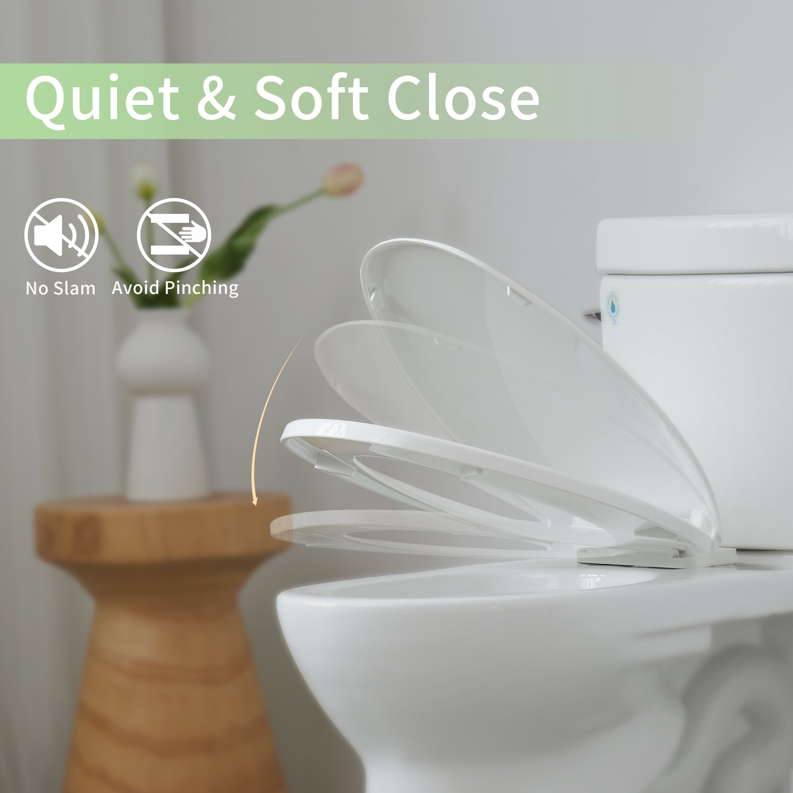 FBJ Oval Plastic Toilet Seat Soft Close in White, No Slam & Easy to Clean