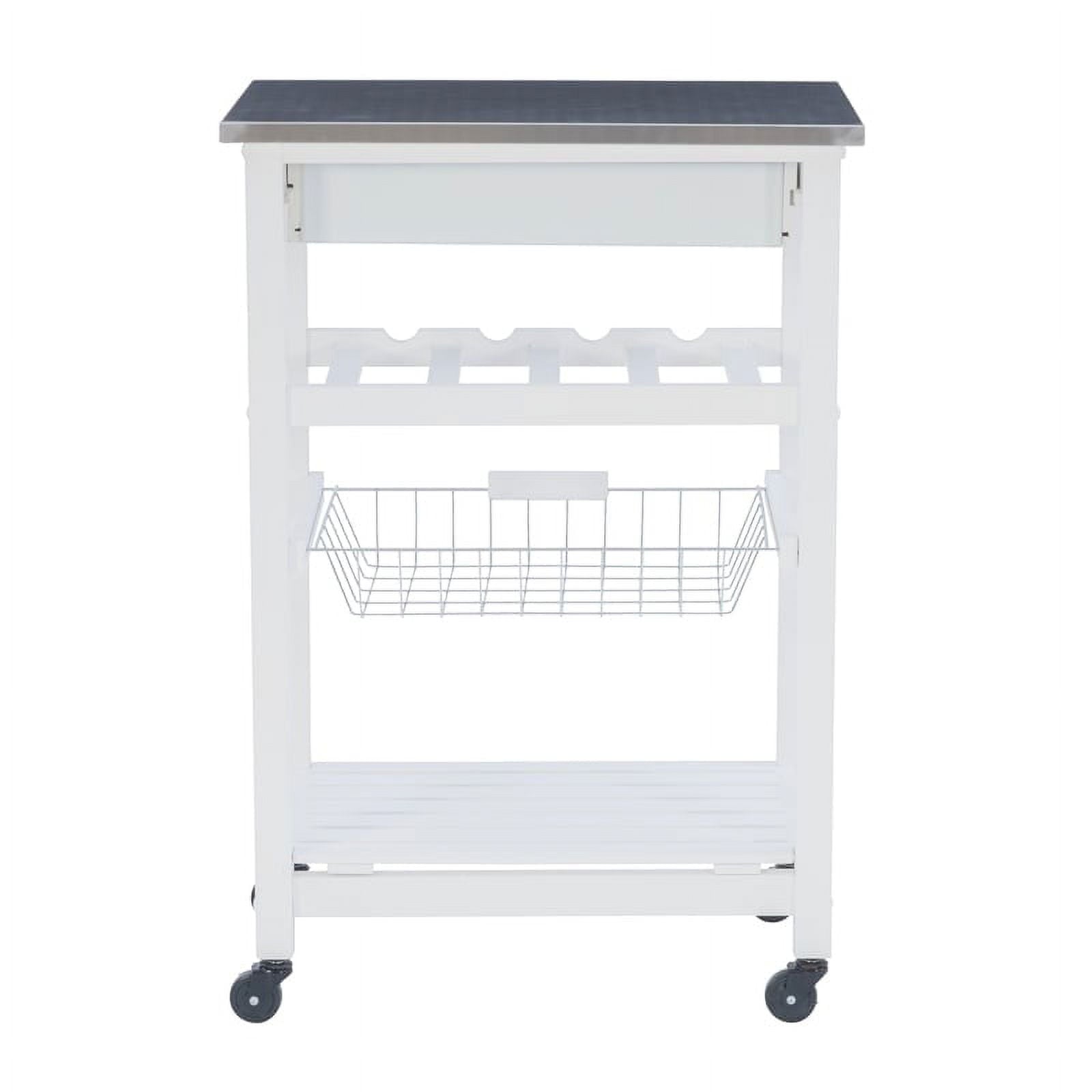 Riverbay Furniture Transitional Wood/Stainless Steel Kitchen Cart in White
