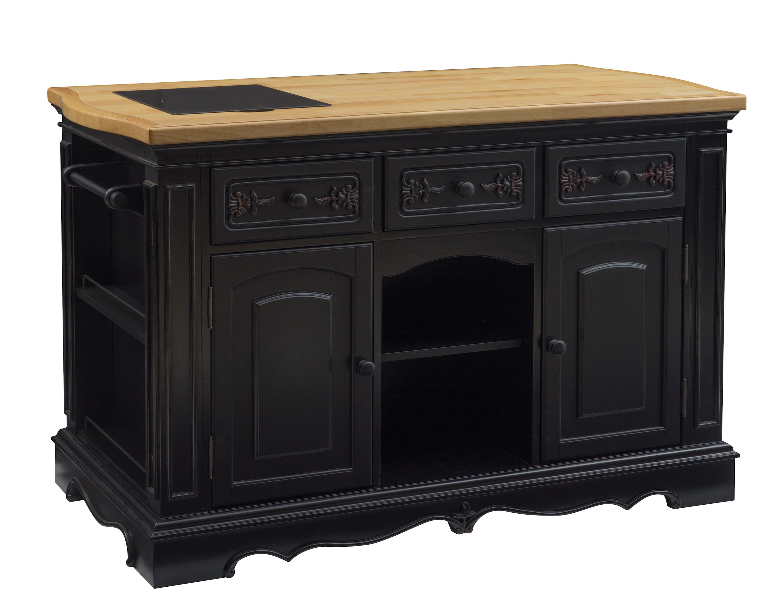 Pennfield Kitchen Island with Black Granite Removable Cutting Surface, Black and Natural