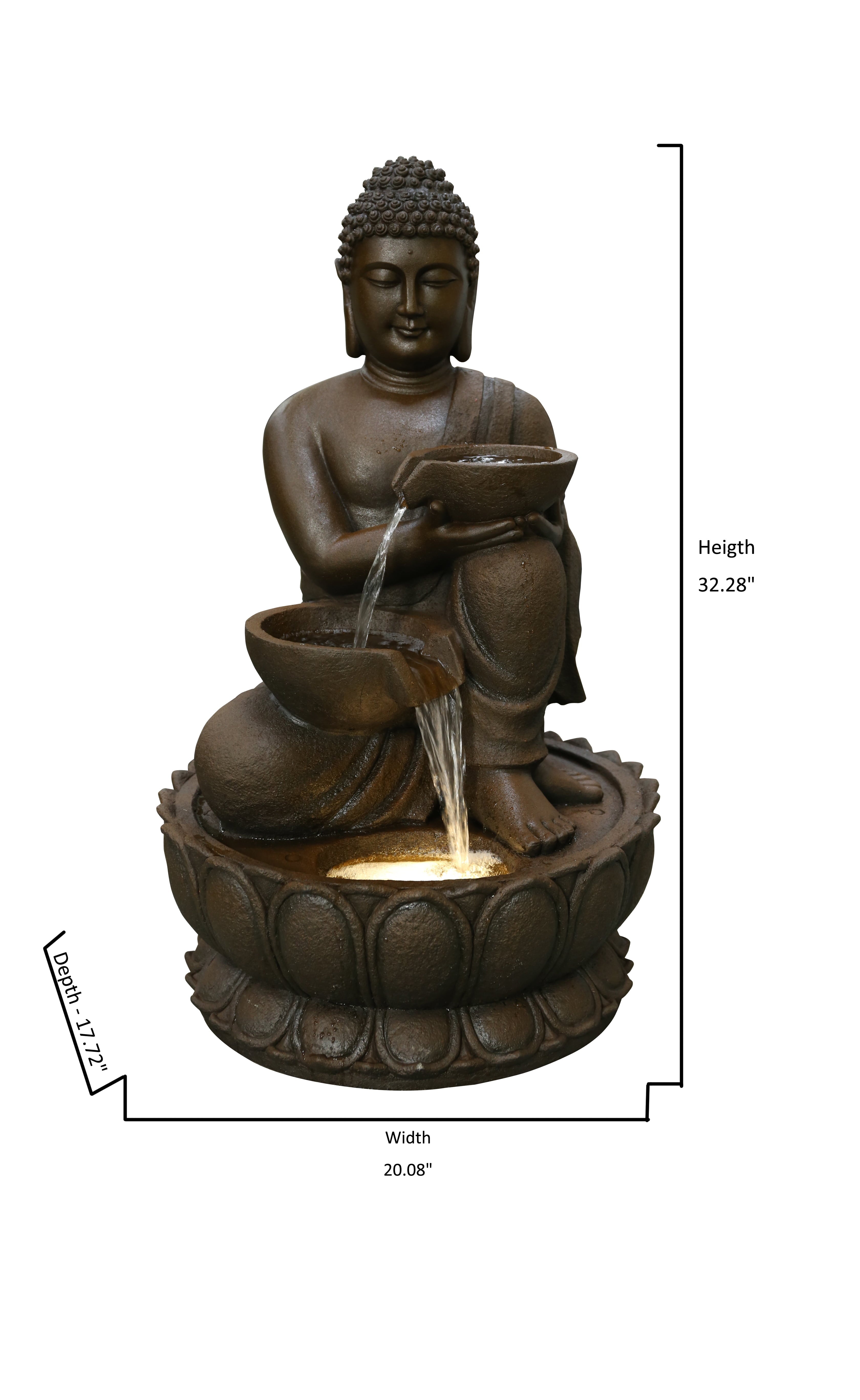 Large Buddha Fountain with Warm White LED